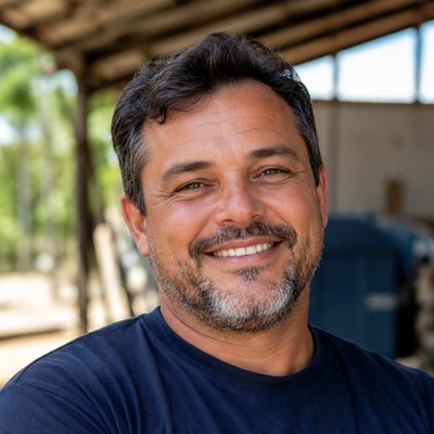 Carlos with his arms folded, in the workshop where he works